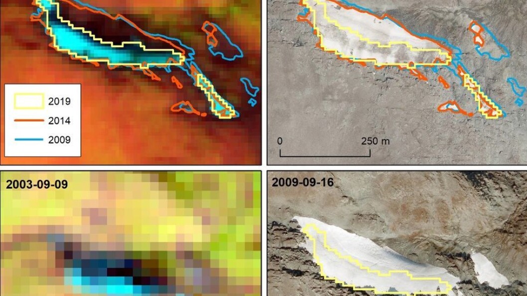 Snøfonner skiller seg fra isbreer ved at de ligger stille, mens isbreene er i stadig bevegelse. Med satellitt avdekkes formasjoner som ellers ikke kan observeres. Snøfonner skiller seg fra isbreer ved at de ligger stille, mens isbreene er i stadig bevegelse. Med satellitt avdekkes formasjoner som ellers ikke kan observeres.