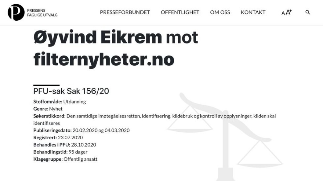 Eikrem mener avisa har brutt mot Vær Varsom-plakaten på 9 punkter. Filter Nyheter avviser samtlige. Eikrem mener avisa har brutt mot Vær Varsom-plakaten på 9 punkter. Filter Nyheter avviser samtlige.