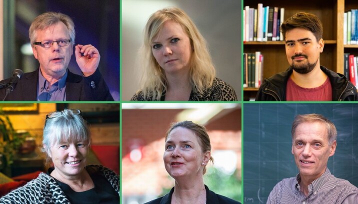 Våre skriveføre gjesteskribenter er (øverst fra venstre): Hans Petter Hildre, Eli Smeplass, Benedikt Erikstad Javorovic, Astrid Rønsen, Nora B. Kulset og Helge Holden.
