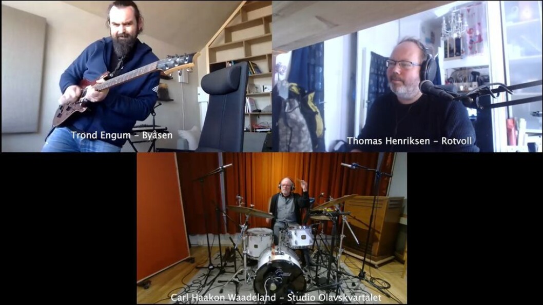De har øvd sammen fra hvert sitt studio - nå er de snart klare for å spille med musikere i New York. De har øvd sammen fra hvert sitt studio - nå er de snart klare for å spille med musikere i New York.