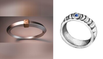 Forslagene «Möbius bånd» (til venstre) og «Ringvirkninger» konkurrerte om å vinne designkonkurransen for NTNUs nye mastergradsring. Nå blir det «Ringvirkninger» som settes i produksjon. Forslagene «Möbius bånd» (til venstre) og «Ringvirkninger» konkurrerte om å vinne designkonkurransen for NTNUs nye mastergradsring. Nå blir det «Ringvirkninger» som settes i produksjon.