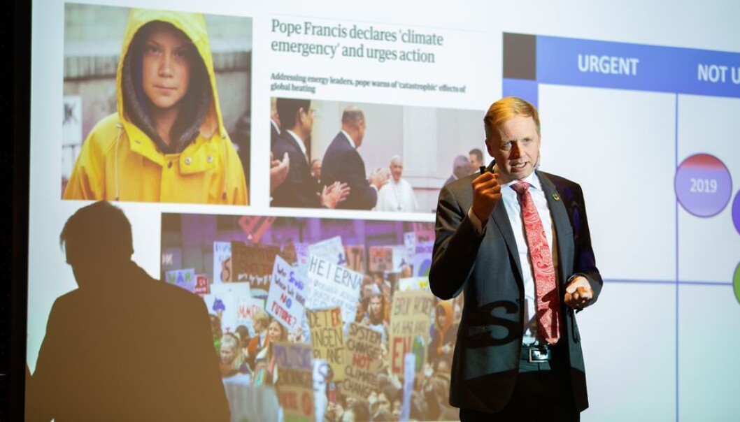 Bjørn K. Haugland ga NTNU en rekke utfordringer da han snakket om bærekraft for NTNUs ledere. Bjørn K. Haugland ga NTNU en rekke utfordringer da han snakket om bærekraft for NTNUs ledere.