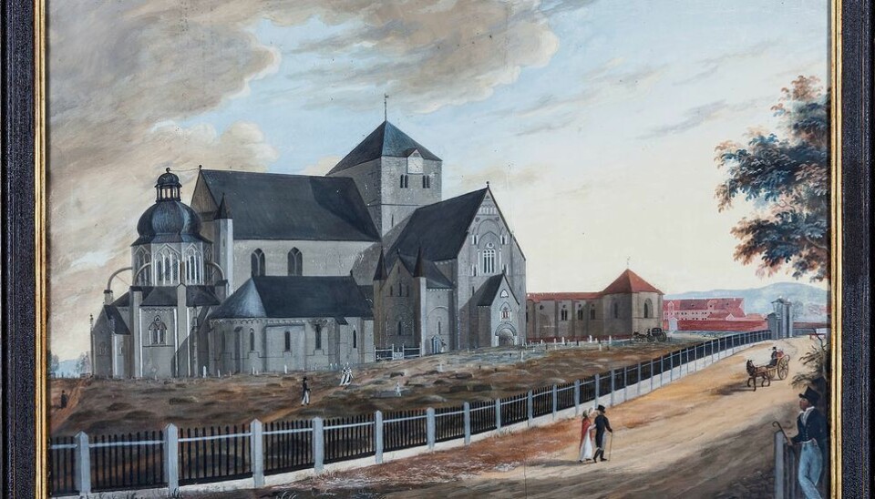 Kunstneren Johannes Finne Rosenvinge malte Nidarosdomen slik på 1820-tallet.