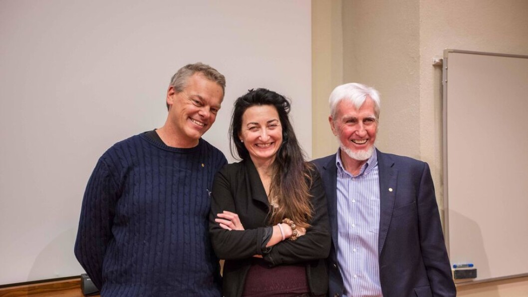 May-Britt og Edvard Moser og John O’ Keefe møtte pressen i Nobel-forum lørdag. May-Britt og Edvard Moser og John O’ Keefe møtte pressen i Nobel-forum lørdag.