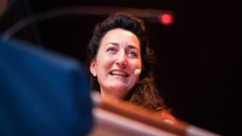 May-Britt Moser, overwhelmed, happy, at the end of her lecture May-Britt Moser, overwhelmed, happy, at the end of her lecture