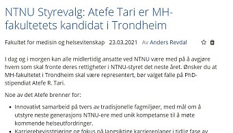 Meldinga på MH-fakutetets iintranett. Meldinga på MH-fakutetets iintranett.