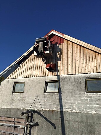 Eide høyt til værs tross høydeskrekk da fjøset måtte males. Eide høyt til værs tross høydeskrekk da fjøset måtte males.