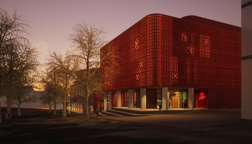 Den planlagte teglsteinfasaden på nybygget beskriver Samfundet selv som unik. Den planlagte teglsteinfasaden på nybygget beskriver Samfundet selv som unik.