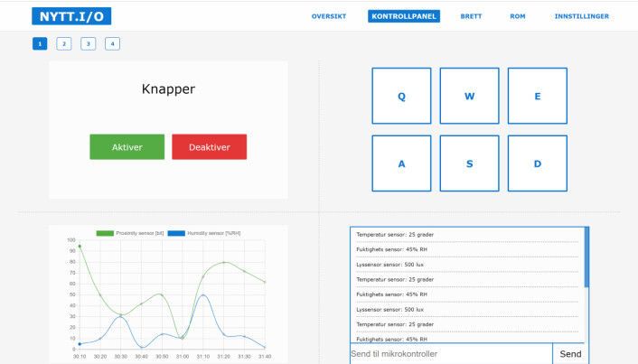 Denne delen av siden vil la en lage egne kontrollpanel for samhandling med en eller flere mikrokontrollere. Den vil også la deg se data live. Denne delen av siden vil la en lage egne kontrollpanel for samhandling med en eller flere mikrokontrollere. Den vil også la deg se data live.
