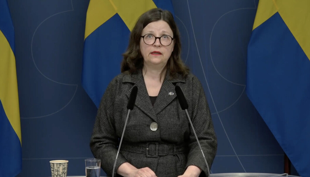 Sveriges utanningsminister Anna Ekström under onsdagens pressekonferanse. Sveriges utanningsminister Anna Ekström under onsdagens pressekonferanse.