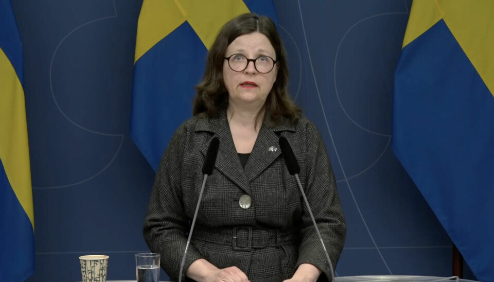 Sveriges utanningsminister Anna Ekström under onsdagens pressekonferanse.