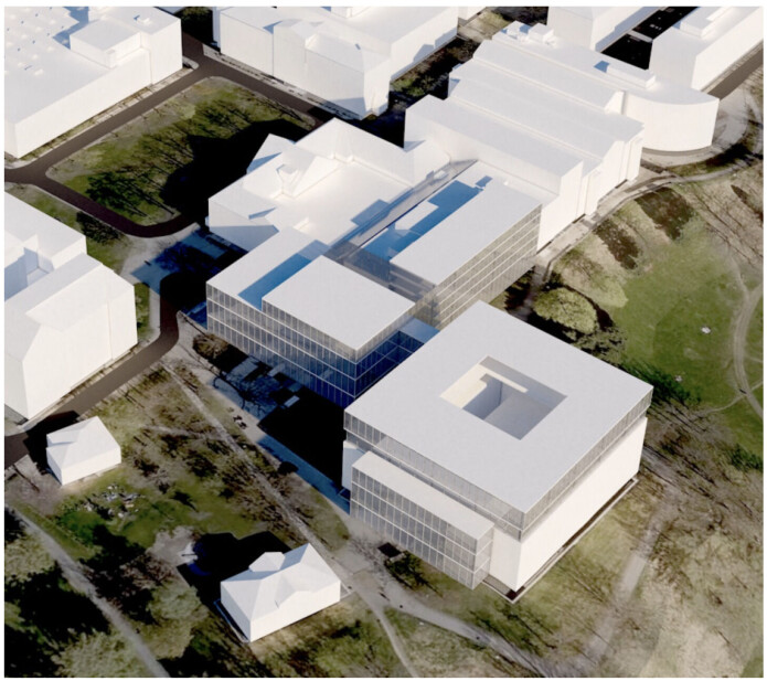 Elektrobyggene med påbygg, sett fra nord-vest. Elektrobyggene med påbygg, sett fra nord-vest.