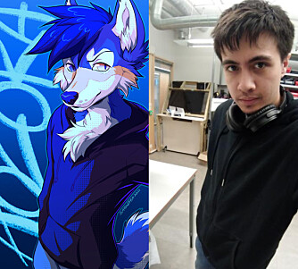 Å tegne fursonaer er også en stor del av Furry-interessen. Alexander Navasca Skinstads fursona Aozora er avbildet ved siden av han. Å tegne fursonaer er også en stor del av Furry-interessen. Alexander Navasca Skinstads fursona Aozora er avbildet ved siden av han.