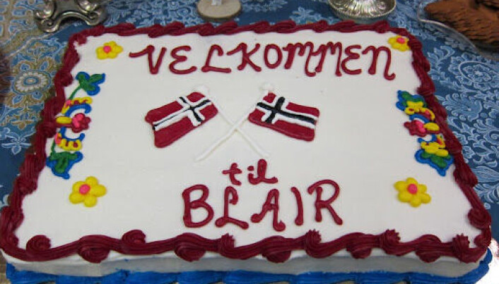 Meget kunstferdig velkomstkake på kirkekaffe i Blair Meget kunstferdig velkomstkake på kirkekaffe i Blair