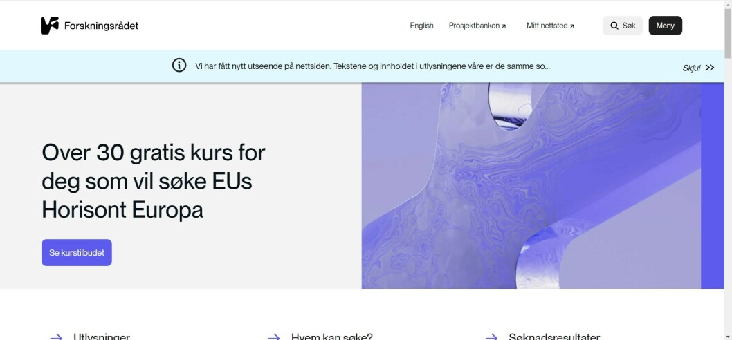 Sånn ser den nye nettsiden og logoen til Forskningsrådet ut. Sånn ser den nye nettsiden og logoen til Forskningsrådet ut.
