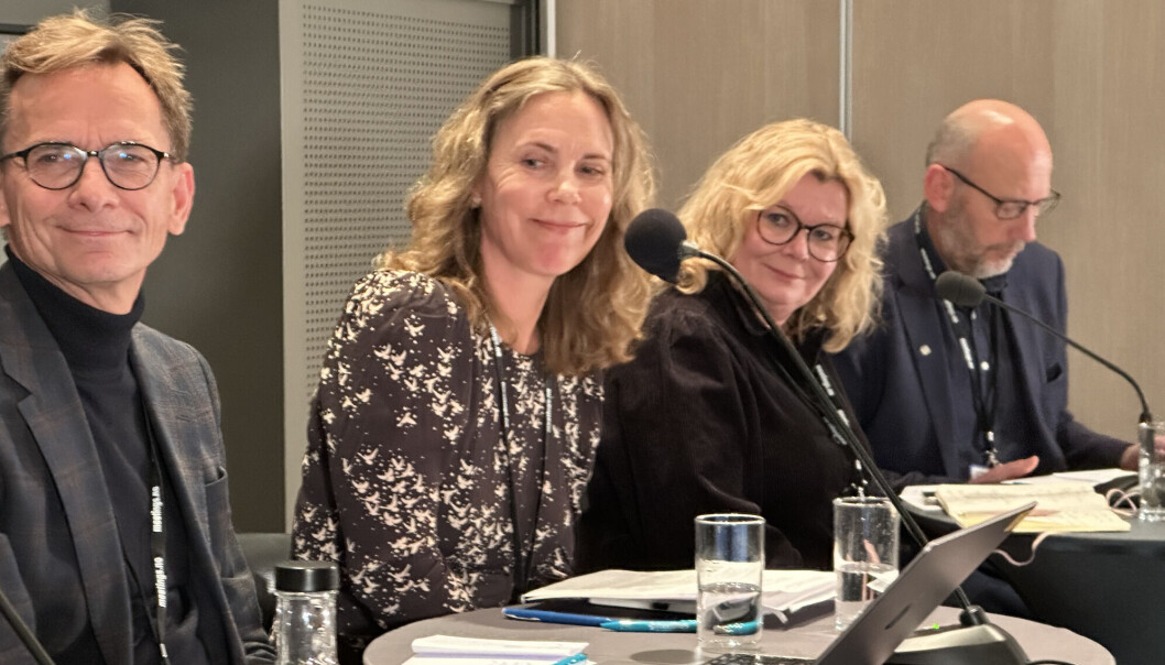 Vennlige og forsiktige rektorer (og en direktør) i samtale om pressede prinsipper i akademia: Christen Krogh, rektor Oslomet, Helene Ingijerd, leder REK, Trine Johansen Meza, rektor Høyskolen Kristiania og Tor Grande, NTNU, prorektor NTNU, Vennlige og forsiktige rektorer (og en direktør) i samtale om pressede prinsipper i akademia: Christen Krogh, rektor Oslomet, Helene Ingijerd, leder REK, Trine Johansen Meza, rektor Høyskolen Kristiania og Tor Grande, NTNU, prorektor NTNU,