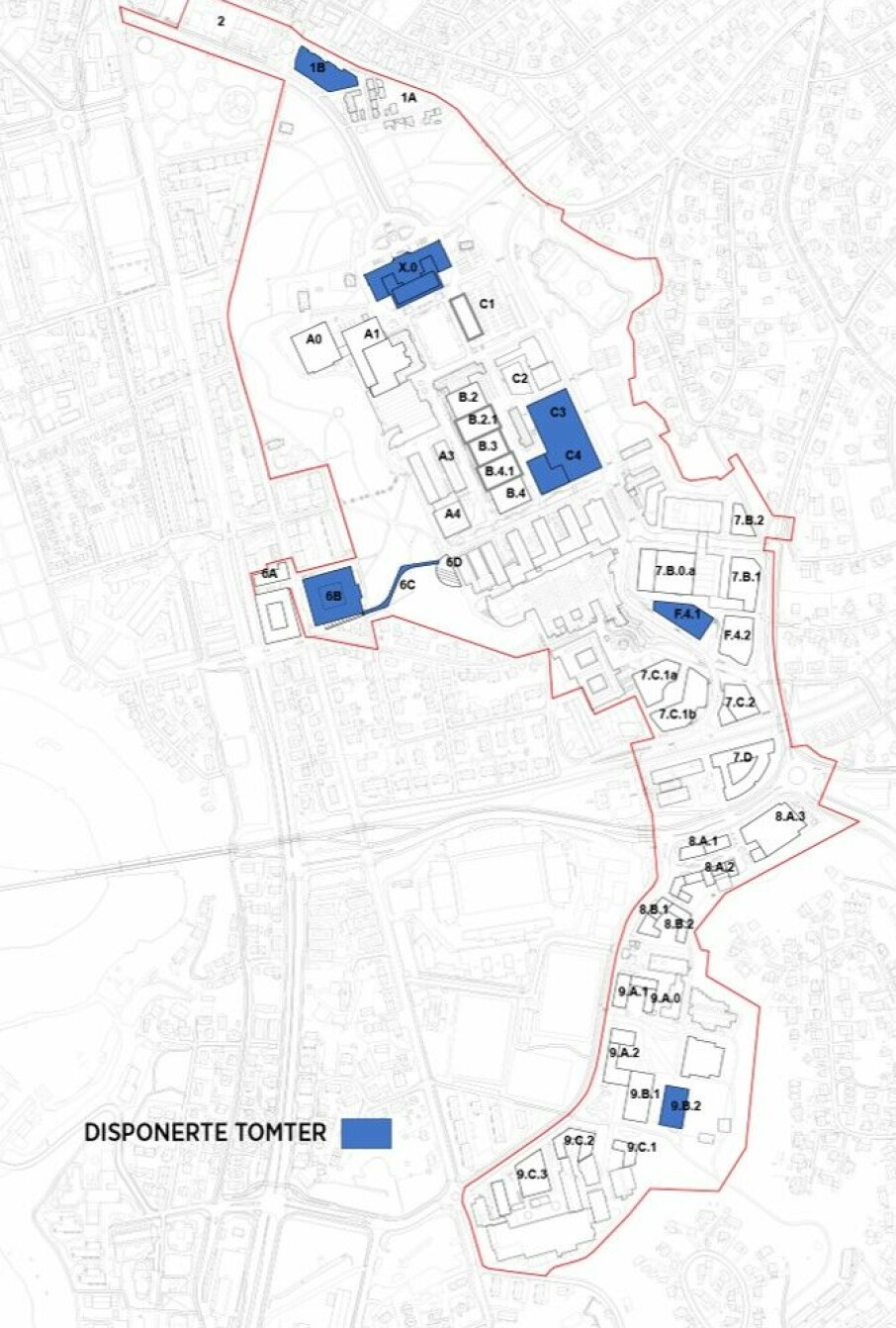 2B: Den største forskjellen på dette kartet og 2A er at en større del av Hovedbygget vil ombygges og bli en del av Campussamlingen.