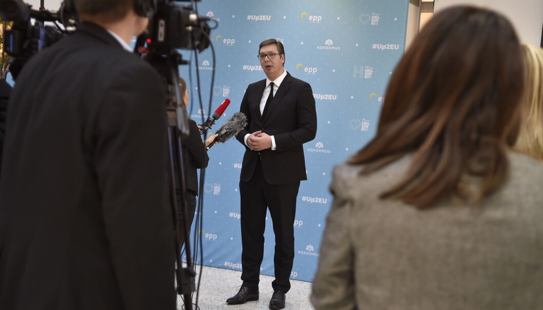 Serbias president under konferansen til European People's Party i 2018. Serbias president under konferansen til European People's Party i 2018.