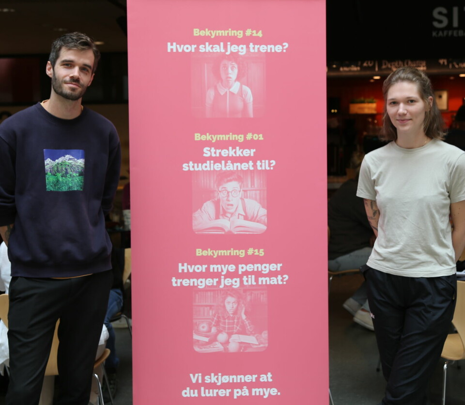 Martin Nybø Vaage og Maren Ødegård Thjømøe synes KI-bildene i Sits studentkampanje ser tegneserieaktige ut.
