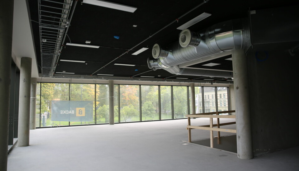 I det nye Helgasetr-bygget bygges det treningsstudio som skal gå over fire etasjer. Bildet er fra andre etasje. Dette er et av de store flerbruksrommene, hvor det vil stå møller, spinningsykler og andre treningsapparater.